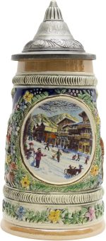 0.55L German Beer Steins with Lid – Winter Scene Ceramic Collectible Beer Stein Mug - Traditional German Steins for Beer Lovers, Men, Gifts & Home Bar Décor - Image 2