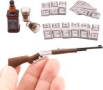 1 12 Scale Action Figure Accessories,Tiny Doll House Decor Props | 1 Set Miniature Things With Miniature Money Miniature Gun Mini Wine Bottle Model,Action Figure t Props,DIY Craft Projects - Image 2