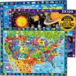 100 Piece Puzzles for Kids Ages 6-8 - 3 Jigsaw Kids Puzzles Ages 4-6 | Learning United States, World Map, Space - Toddlers Puzzles for Ages 5-8 - Kids Puzzles Ages 8-10-12 Year Old Educational - Image 2
