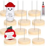12 Pcs Crochet Doll Stand Wood Base with Steel Needle Glue | Double Single Needle for Crocheted Amigurumi Figures, Wood Holder Glue Included, Stable Support for Display Showcase - Image 2