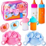13 Pcs Baby Doll Accessories Magic Bottle Set,Pretend Play Feeding Toy Set with Package,Doll Feeding Set for Kids Girls,Magic Disappearing Juice Milk Bottles,Sippy Cups,Pacifiers,Bowl Spoons - Image 2
