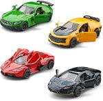 1/64 Die Cast Metal Toy Cars Open Doors Mini Pull Back Cars 4 Pack | Moving Parts, Realistic Interior, Kids Toddlers Adults Gift, Racing Sports Vehicles for Home Travel Collecting - Image 2