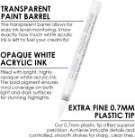 Grabie 6 White Acrylic Paint Markers, 0.7 mm Extra Fine Tip | Bright White Coverage, Ultra Fine Detailing, Fast Drying Acrylic Ink, Crisp Highlights, Smooth Writing, Ideal For Artists - Image 3