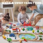 Tiny Land 110PCS Wooden Train Set, Toy Train with Tracks | Compatible with Major Brands, Ideal Railway Playset for Boys and Girls, Great Birthday Gift for Kids Ages 3-7 - Image 3