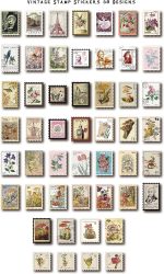 Vintage Postage Stamp Stickers for Scrapbook, 100 Pcs Deco Paper Stickers for Bullet Journal,Botanical Fairy Sticker for Junk Journal, DIY Crafts,Collage Album (Stamp-Like) - Image 3
