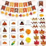 Thanksgiving Decorations Set, GIVE THANKS Banner and Garland, Hanging Swirls, Turkey Glasses and Maple Leaf for Indoor Home Party Office Classroom School Fall Decor - Image 3
