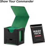Card Deck Box for MTG Commander - Patented Design, Commander Display, Fits 100 Double-Sleeved Cards, 35pt Card Brick & Dice Tray - Black/Green - Image 3