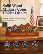 Solid Wood Military Coin Holder Display for 5 Coins | Challenge Coin Organizer Stand, Military Service Recognition Display, Military Retirement Gift, Veterans Day Gifts - Image 3