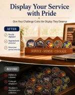 Solid Wood Military Coin Holder Display for 5 Coins | Challenge Coin Organizer Stand, Military Service Recognition Display, Military Retirement Gift, Veterans Day Gifts - Image 4