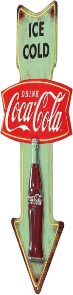 Coca-Cola Ice Cold Arrow Embossed Metal Sign | Vintage Diner Coca-Cola Sign for Kitchen or Man Cave - Image 3