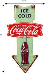 Coca-Cola Ice Cold Arrow Embossed Metal Sign | Vintage Diner Coca-Cola Sign for Kitchen or Man Cave - Image 4
