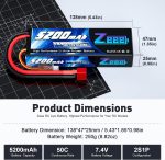 Zeee 7.4V Lipo Battery 2S 50C 5200mAh Hard Case with T Connector (2 Packs) | for RC Car Trucks 1/8 1/10 RC Vehicles Racing Hobby - Image 3