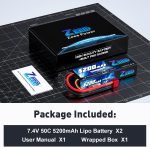 Zeee 7.4V Lipo Battery 2S 50C 5200mAh Hard Case with T Connector (2 Packs) | for RC Car Trucks 1/8 1/10 RC Vehicles Racing Hobby - Image 6