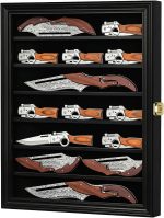 DisplayGifts Pocket Knife Display Case Stand Military Folding Knives Display Frame Shadow Box for Hunting Knives Collectibles with 98% UV Protection Lockable (Black Finish) - Image 3