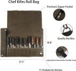 Chef’s Knife Roll Bag,Waxed Canvas Knife Cultery Carrier, Portable Chef Knife Cases,Knife Pouch Holders With 10 Slots Plus 1 Zipper Pockets Can Hold Home Kitchen Knife Tools Up To 18.8” - Image 3