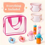 BABESIDE 9 Pcs Baby Doll Accessories with Storage Bag for 12-15 Inch Dolls | Baby Doll Feeding Set with Magic Bottles, Pacifiers, Bibs, Diapers & Carry Bag, Pretend Play Toys for Kids - Image 3