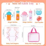 BABESIDE 9 Pcs Baby Doll Accessories with Storage Bag for 12-15 Inch Dolls | Baby Doll Feeding Set with Magic Bottles, Pacifiers, Bibs, Diapers & Carry Bag, Pretend Play Toys for Kids - Image 5