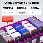 ZLCA Trading Card Storage Box 5-Row with Handle, MTG Storage Box | Holds 3900+ Cards with Commander Display, Top Loaders Organizer Case for TCG PTCG Sport Card(Black&Purple) - Image 3