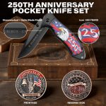 Dispatch 250th Anniversary Folding Pocket Knife Gift Set with Commemorative Coin and Stainless Steel Liner Lock in Premium Box (Black) - Image 3