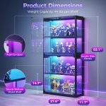 AODK Display Case with Glass Doors & RGB LED Light, Glass Display Cabinet | 4-Tier Display Shelf Storage Cabinet for Collectibles, Black Curio Cabinet for Showcase, Book Case - Image 3
