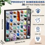 Cinnvoice Rock Display Case 56 Grids,Black Border,Square | Adjustable Acrylic Display Case, Crystal Organizer for Collectible, with Built-in Mirrored, Magnetic Door, Wall Mount - Image 3