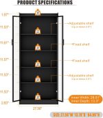 Dystler 65" Tall 5-Tier Display Cabinet with Doors and Adjustable Shelves | Curio Case Bookcase for Collectibles & Models, Motion Sensor LED Lights for Bedroom Living Room Office, Black - Image 3