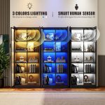 Dystler 65" Tall 5-Tier Display Cabinet with Doors and Adjustable Shelves | Curio Case Bookcase for Collectibles & Models, Motion Sensor LED Lights for Bedroom Living Room Office, Black - Image 4