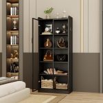 Dystler 65" Tall 5-Tier Display Cabinet with Doors and Adjustable Shelves | Curio Case Bookcase for Collectibles & Models, Motion Sensor LED Lights for Bedroom Living Room Office, Black - Image 5