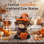 Halloween Highland Cow Witch Ornament, Orange | 2026 New Resin Witch Cow Figurine for Home Office, Halloween Pumpkin Highland Cow Resin Statue for Desk Mantel Shelf Ornament - Image 3