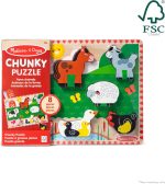 Melissa & Doug Farm Wooden Chunky Puzzle (8 pcs) - FSC Certified | 8 Chunky Wooden Pieces, Stand-Up Farm Animals and Barn, Motor Skill Building Puzzle Play, Toddler Toys for Kids, Ages 2+ - Image 5