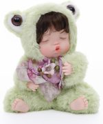 Reborn Baby Doll 10 Inch – Realistic Vinyl Sleeping Girl in Soft Green Frog Outfit – Comfort Doll Gift for Girls & Collectors - Image 3