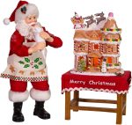 Kurt Adler 10.5-Inch Battery-Operated Fabriche Santa Decorating LED Gingerbread House Table Piece (JEL1203) | LED-Lit, Free-Standing Table Piece - Image 3