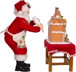 Kurt Adler 10.5-Inch Battery-Operated Fabriche Santa Decorating LED Gingerbread House Table Piece (JEL1203) | LED-Lit, Free-Standing Table Piece - Image 4