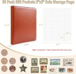 BYSTER Coin Collection Book, 30 Pack 600 Pockets Coin Sleeves, Coin Collection Holder Album, Coin Collection Organizer Storage Box Case (Coin Flips Not Included), Reddish Brown - Image 3