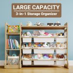 Kids Toy Storage Organizer with Bookshelf, 3 Shelves 9 Bins | Wooden Toy Shelf, Storage Boxes, Extended Base Sturdy Storage Rack for Playroom, Kids Room, Nursery Organization - Image 4