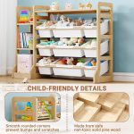 Kids Toy Storage Organizer with Bookshelf, 3 Shelves 9 Bins | Wooden Toy Shelf, Storage Boxes, Extended Base Sturdy Storage Rack for Playroom, Kids Room, Nursery Organization - Image 5