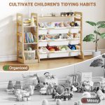 Kids Toy Storage Organizer with Bookshelf, 3 Shelves 9 Bins | Wooden Toy Shelf, Storage Boxes, Extended Base Sturdy Storage Rack for Playroom, Kids Room, Nursery Organization - Image 6