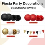 Casino Night Party Decorations 27PCS Kit-Paper Pom Poms Lanterns Pennant Banner for Vegas Party, New Year, Movie Night , Dice/Poker Theme Decor（Red/White/Black /Gold） - Image 3