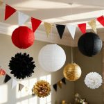 Casino Night Party Decorations 27PCS Kit-Paper Pom Poms Lanterns Pennant Banner for Vegas Party, New Year, Movie Night , Dice/Poker Theme Decor（Red/White/Black /Gold） - Image 4