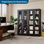 PEUKC Display Cabinet with Glass Doors, 71 Inches Metal Display Case with 4 Adjustable Shelves, Curio Storage Cabinet with Lock for Home, Office, Book, Pantry, Assemble Required (Black) - Image 3