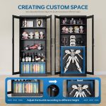 PEUKC Display Cabinet with Glass Doors, 71 Inches Metal Display Case with 4 Adjustable Shelves, Curio Storage Cabinet with Lock for Home, Office, Book, Pantry, Assemble Required (Black) - Image 4