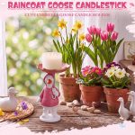 Silly Goose with Raincoat Candle Holder for 3 Wick Candle Jars, Cute Duck Silly Goose with Floral Umbrella Decorative Candlestick Stand for Home Spring Living Room Garden Decor(Pink) - Image 4