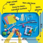 Just Messin’ Silicone Arts and Crafts Mat for Kids, 16" x 26", Blue | Non-Slip, Reusable, Heat-Resistant Mat, 0.6" Raised Edges to Contain Mess & Protect Tables, Great for Slime,Resin,Legos,Paint - Image 5