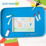 Just Messin’ Silicone Arts and Crafts Mat for Kids, 16" x 26", Blue | Non-Slip, Reusable, Heat-Resistant Mat, 0.6" Raised Edges to Contain Mess & Protect Tables, Great for Slime,Resin,Legos,Paint - Image 6