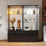 Lvifur 71” Tall Display Cabinet with Glass Doors & Lights, Lockable (Black) | 4mm Tempered Pop-Up Glass Door; Key-Locking Security; 6ft Tall; 3 Dimmable Lights; Adjustable Brightness; Gift Idea - Image 5