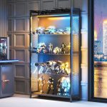 AODK Display Case with Glass Shelves & RGB Lights, 4-Tier Display Cabinet | LED Display Shelf with Industrial Metal Mesh & Open Shelf Design for Collectibles, Black Curio Cabinet, Book Case - Image 4