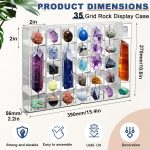 Cinnvoice Rock Display Case 35 Grids,Transparent Border, Square | Adjustable Acrylic Display Case, Crystal Organizer for Collectible, with Built-in Mirrored, Magnetic Door, Wall Mount - Image 3