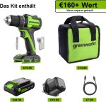 GREENWORKS 24V 1/2" Brushless Cordless Drill (400 In-lbs.), 2.0Ah (12,000mAh Power Bank) USB-C Batteries, 3.3 FT Braided Cable, 30W Charger - Image 3