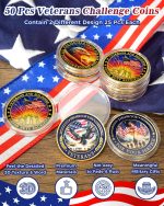 50 Pack Military Challenge Coins, Proud of You Veterans | Two Designs, 25 of Each, Thank You for Your Service, Tribute to Those Who Served, Veterans Day Gifts, Military Honor Tokens - Image 3