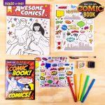 Made By Me Make Your Own Comic Book Storytelling Kit for Kids, 15-Page, Hardcover, How-to Draw Instructional Guide, Comic Inspired Stickers & Stamp, Holographic Stickers, 5 Vibrant Markers - Image 5